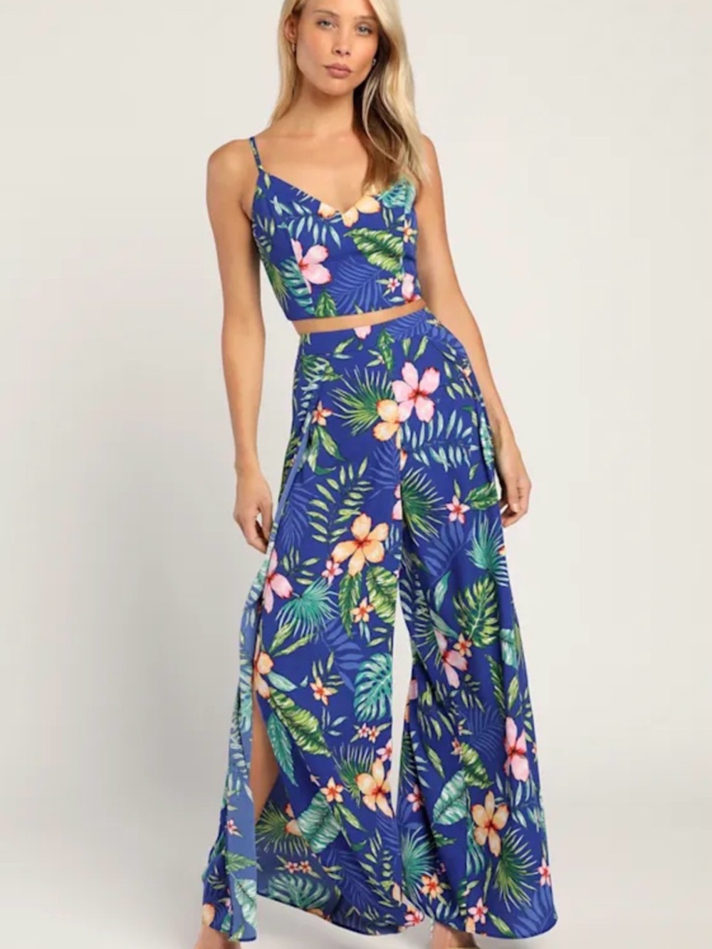 Lulus size small Blue Tropical Floral Two-Piece Set